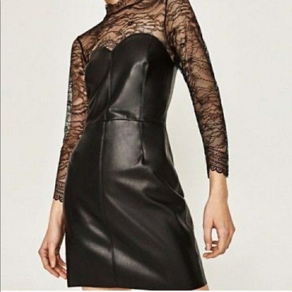 feather and leather dress Faux Leather Feather Trim Dress Small
